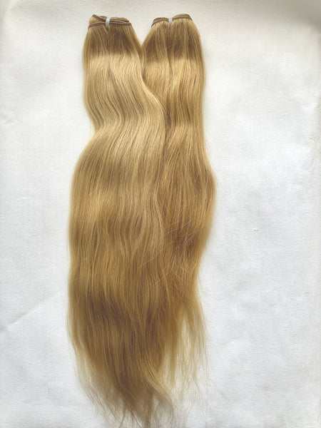 European Remy Human Hair Extensions, 20", Dark Golden Blonde, Straight, Weft Hair Extensions - Quick Shipping