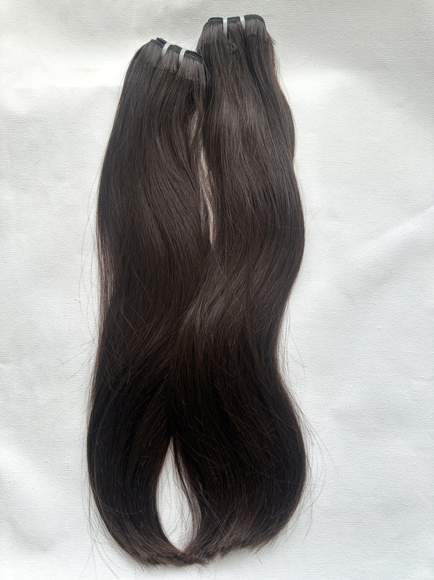 Indian Remy Human Hair Extensions, Virgin Uncoloured, 18”, Straight Weft, Dark Brown, 100g - Next Day Shipping!