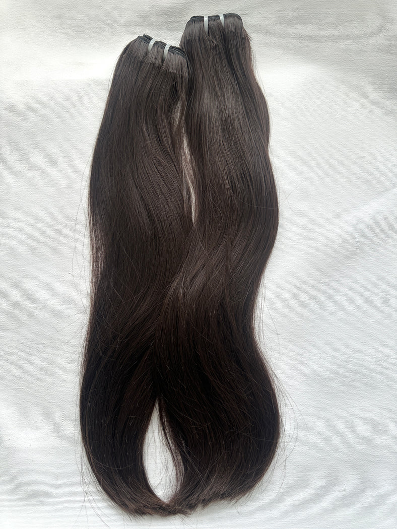 Indian Remy Human Hair Extensions, Virgin Uncoloured, 18”, Straight Weft, Dark Brown, 100g - Next Day Shipping!