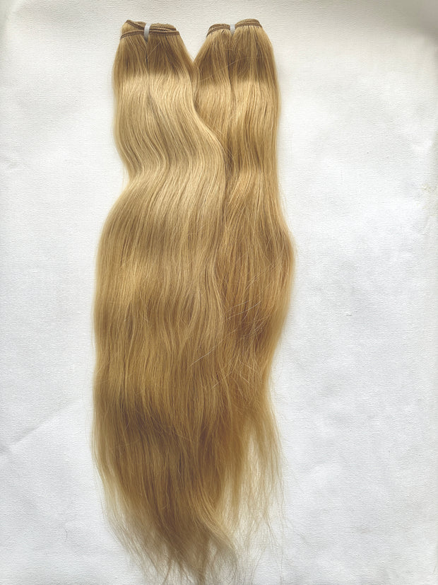 European Remy Human Hair Extensions, 20", Dark Golden Blonde, Straight, Weft Hair Extensions - Quick Shipping