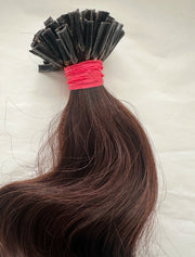 Indian Remy Human Hair Extensions, 18", Brown, Wavy, Nail Tip - Next Day Shipping